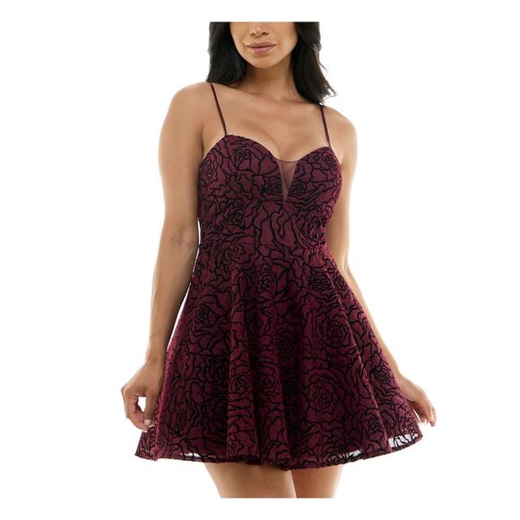 B DARLIN Womens Burgundy Mesh Insert Padded Cups Short Dress 11\12 - Picture 1 of 4